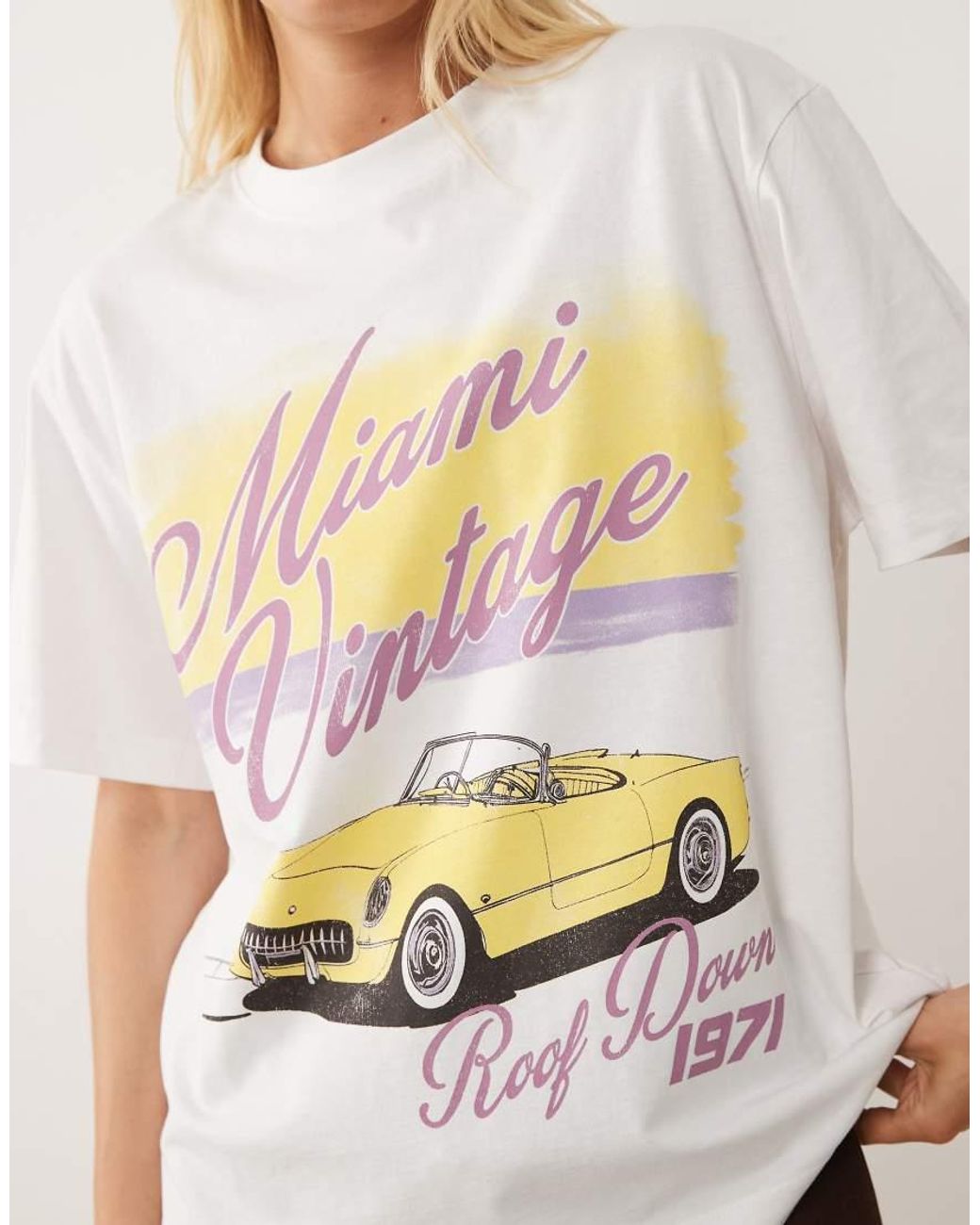 ASOS Natural Oversized T-shirt With Buttermilk Vintage Car Graphic