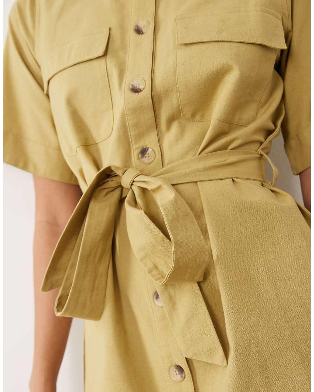 Wednesday's Girl Natural Button Through Mini Shirt Dress