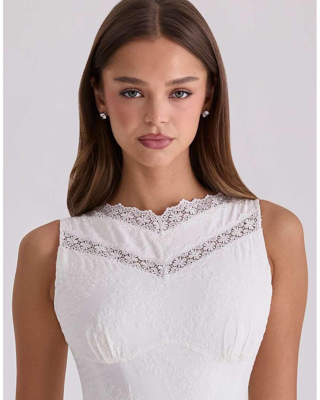 House Of Cb White Scarlett Embroidered Cotton Lace Trim Mini Dress