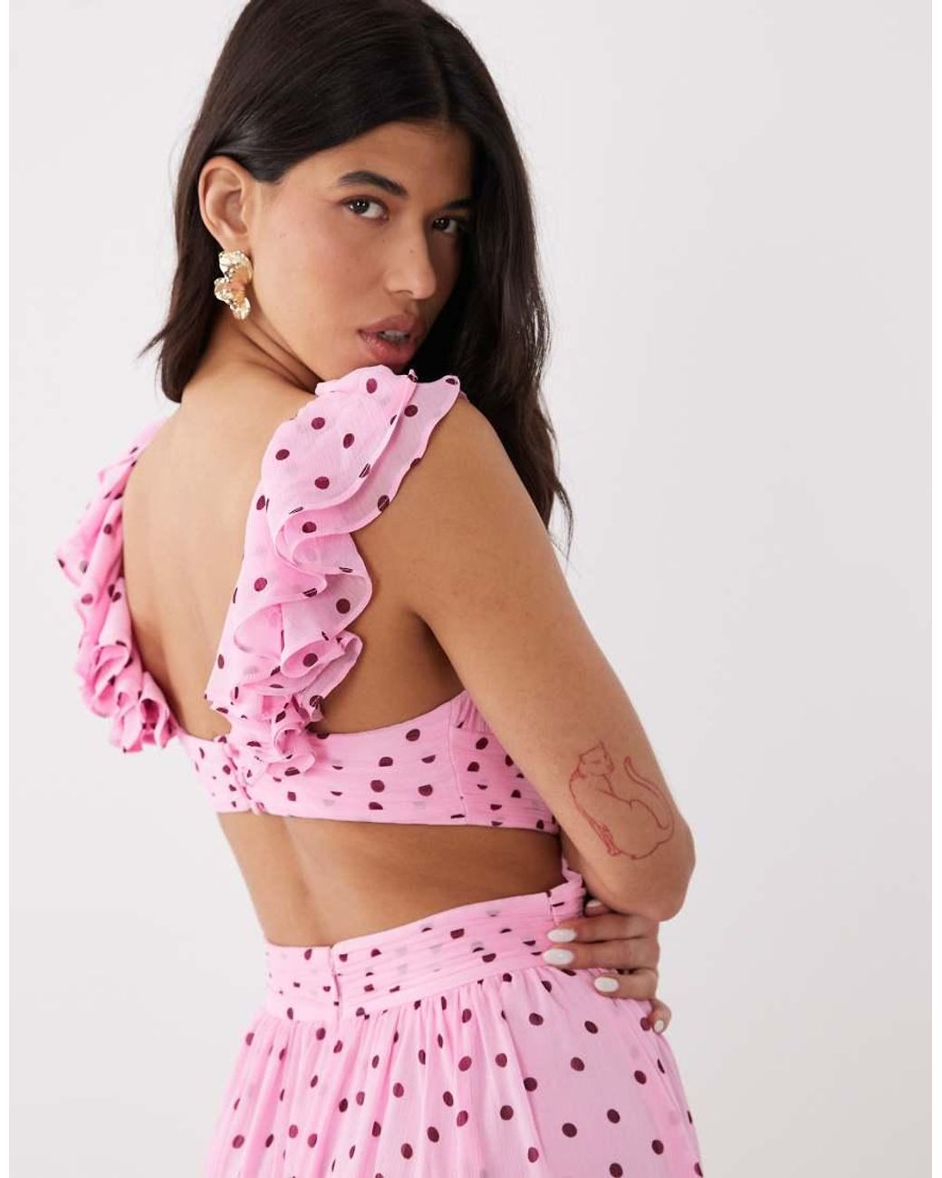 Forever New Pink Chiffon Ruffle Shoulder Maxi Dress