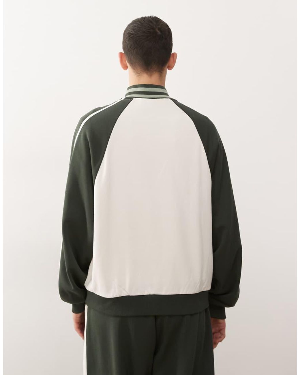 Collusion Natural Ecru And Green Boxy Track Jacket - Part Of A Set for men