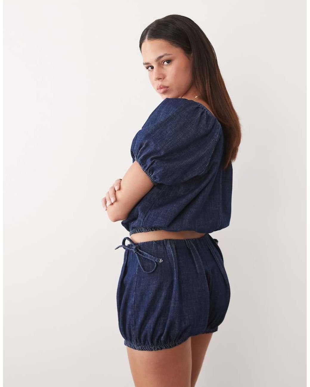 ASOS Blue Denim Bubble Hem Short Co Ord