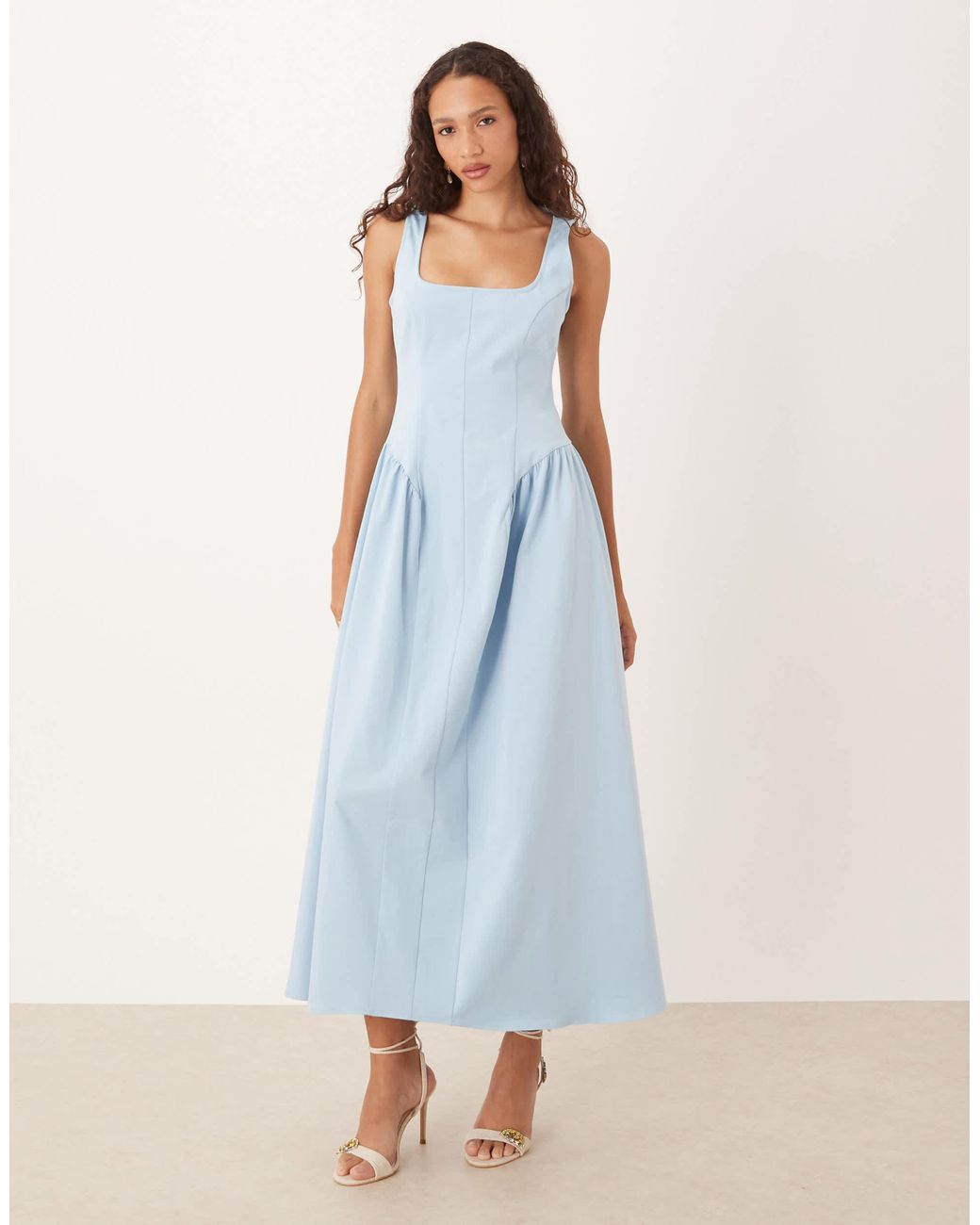Chambray Maxi Dress with Corset Detailing