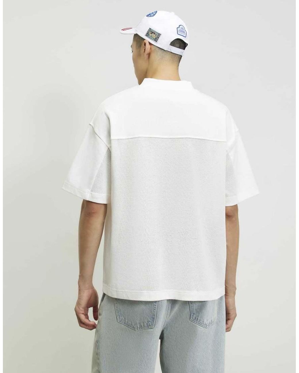 River Island Natural Cotton Mesh Block V Neck Top for men
