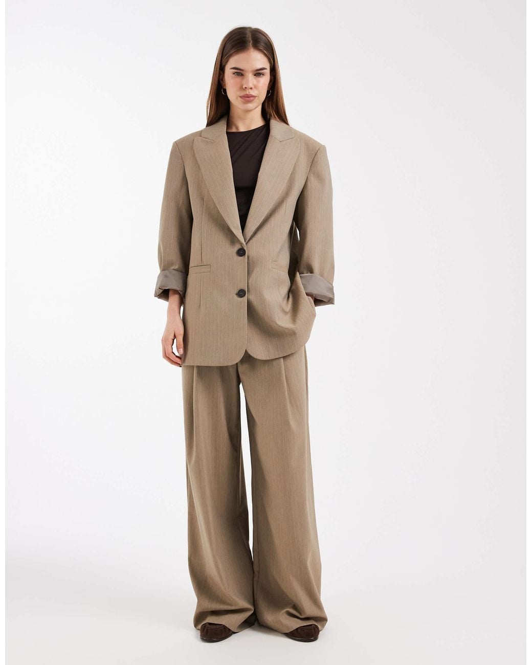 ASOS Oversized Strong Shoulder Blazer in Natural | Lyst