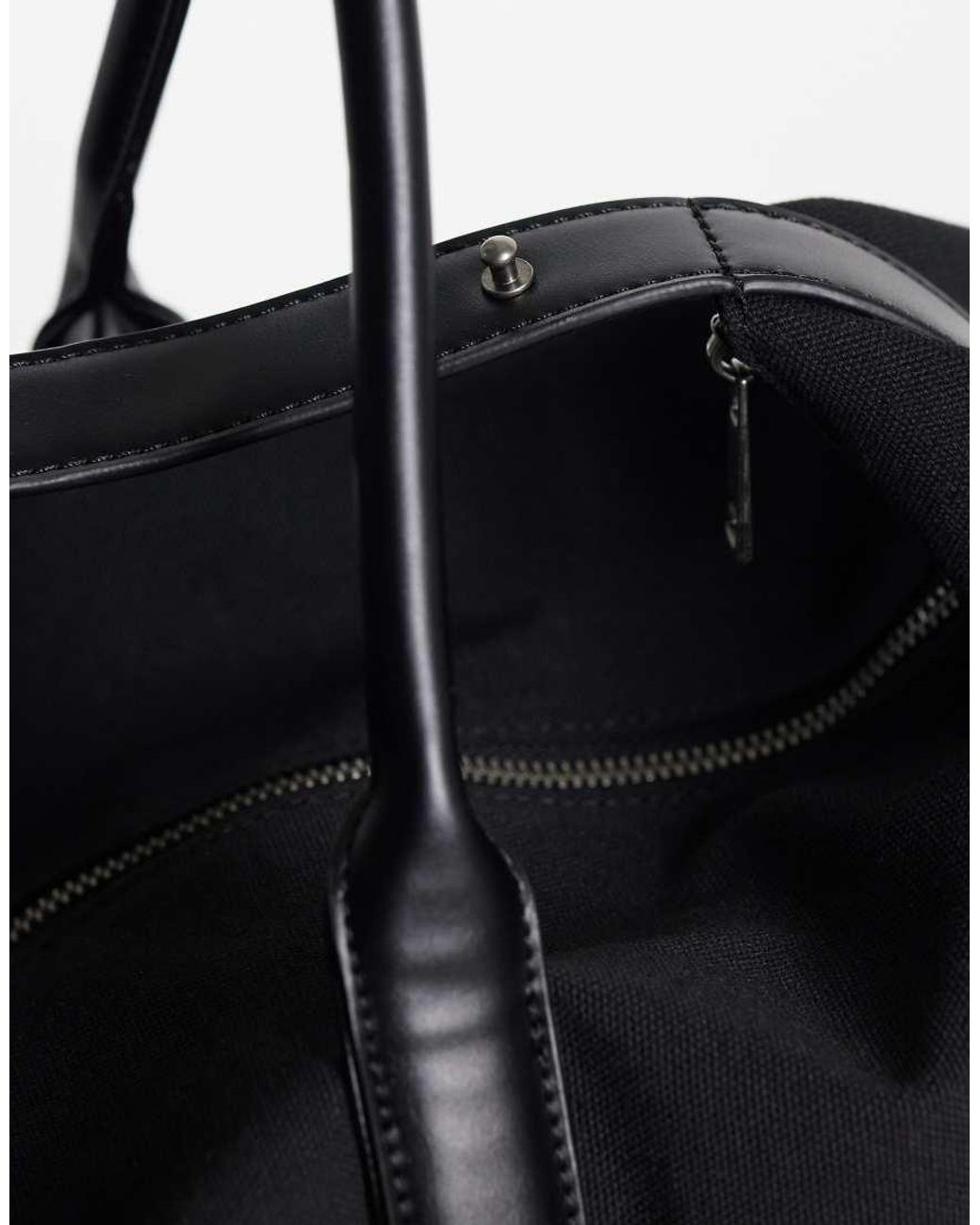 ASOS Black Canvas Fabric Holdall Bag With Faux Leather Straps for men