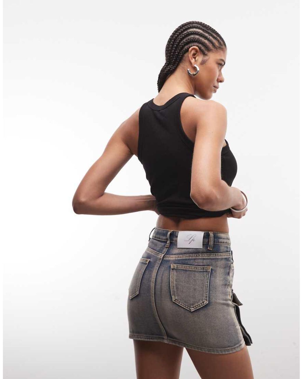 Liquor N Poker Black Utility Denim Mini Skirt
