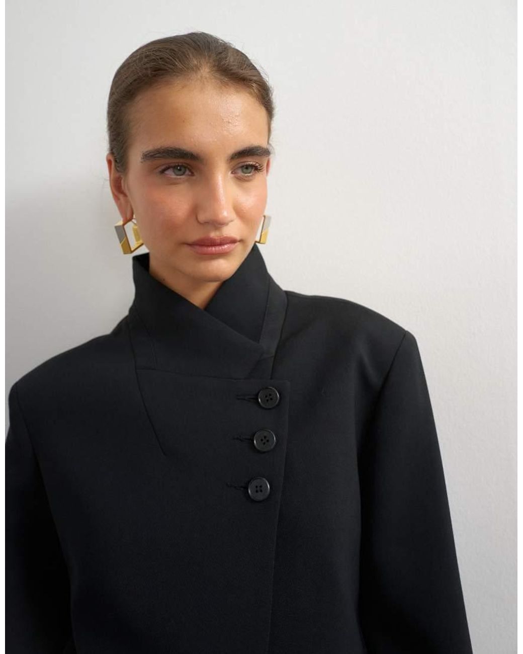 TOPSHOP Black Assymetric Neck Button Detail Blazer