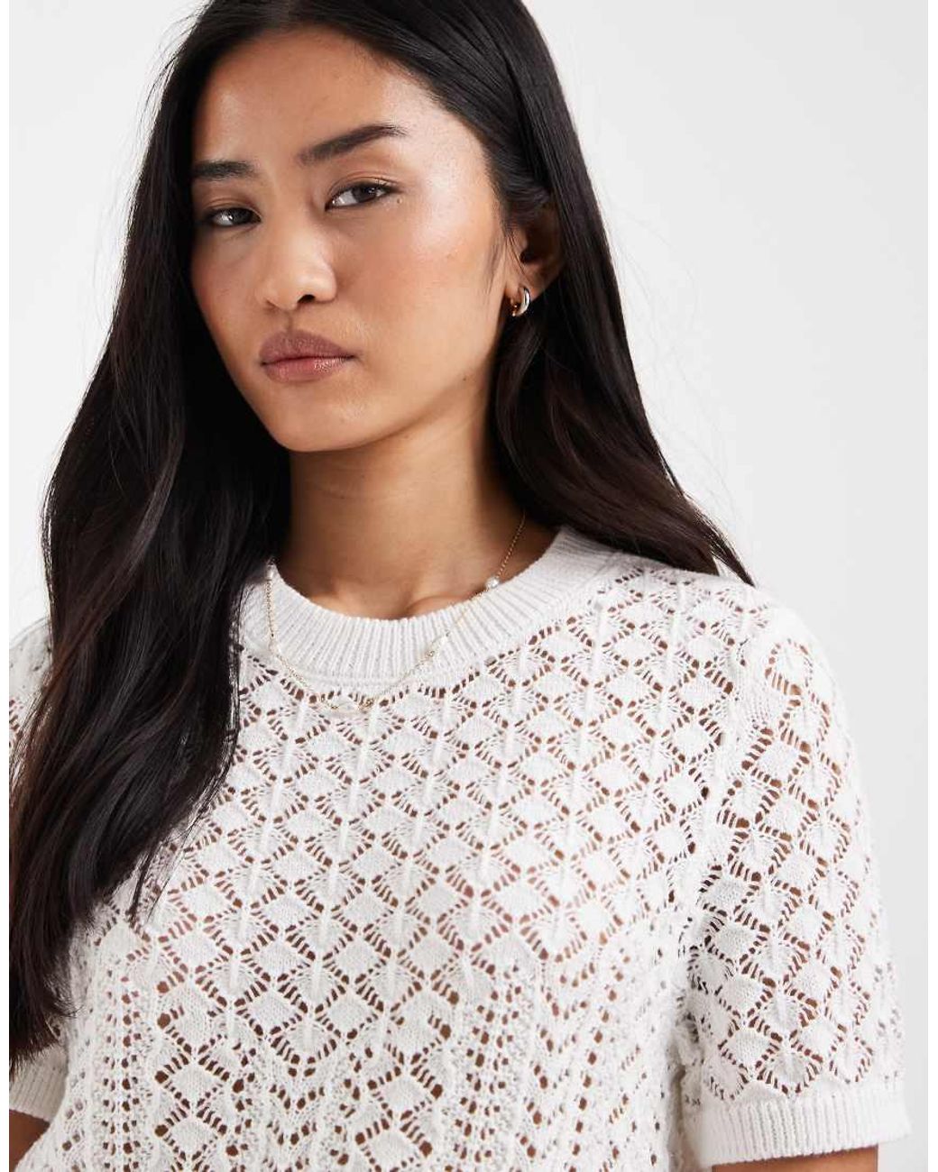 ONLY Blue Short Sleeve Crochet Top
