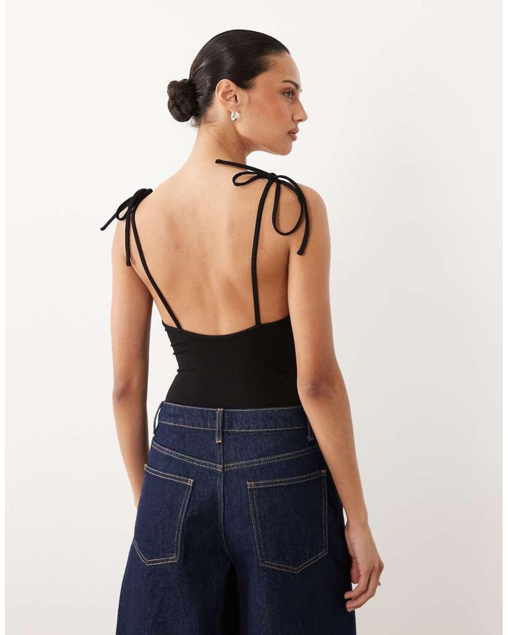 Miss Selfridge Black Festival Embellished Tie Shoulder Bodysuit