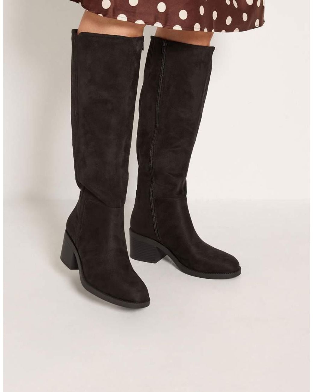 Yours Clothing Black Wide Fit Block Heel Boots