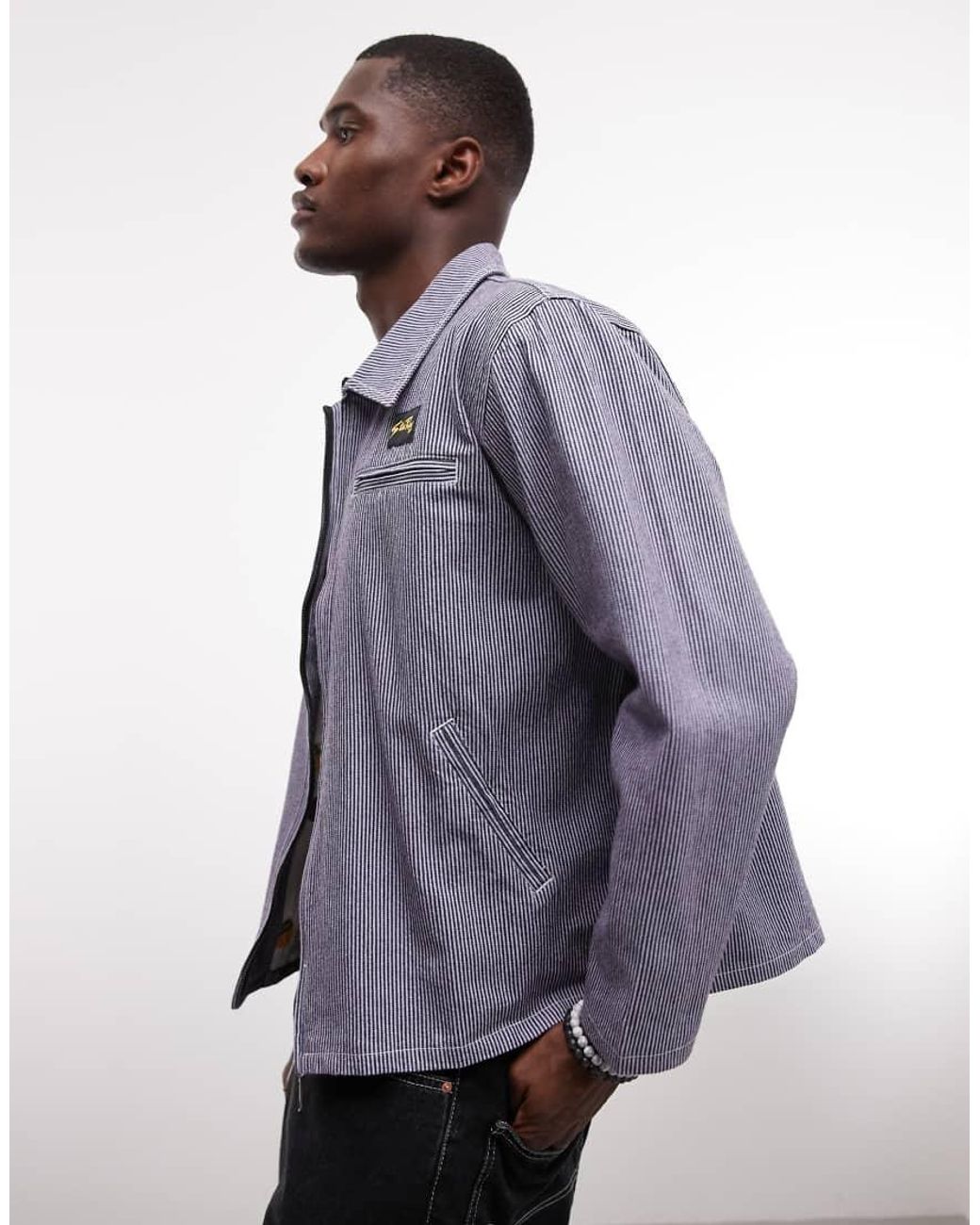 Stan Ray White Denim Zip Through Hickory Stripe Gas Jacket for men