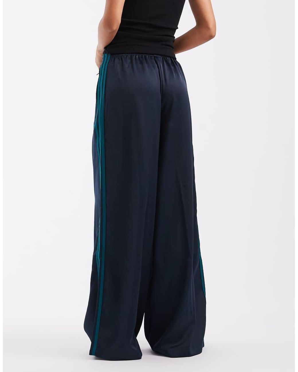 Adidas Originals Blue Satin Wide Leg Track Pants