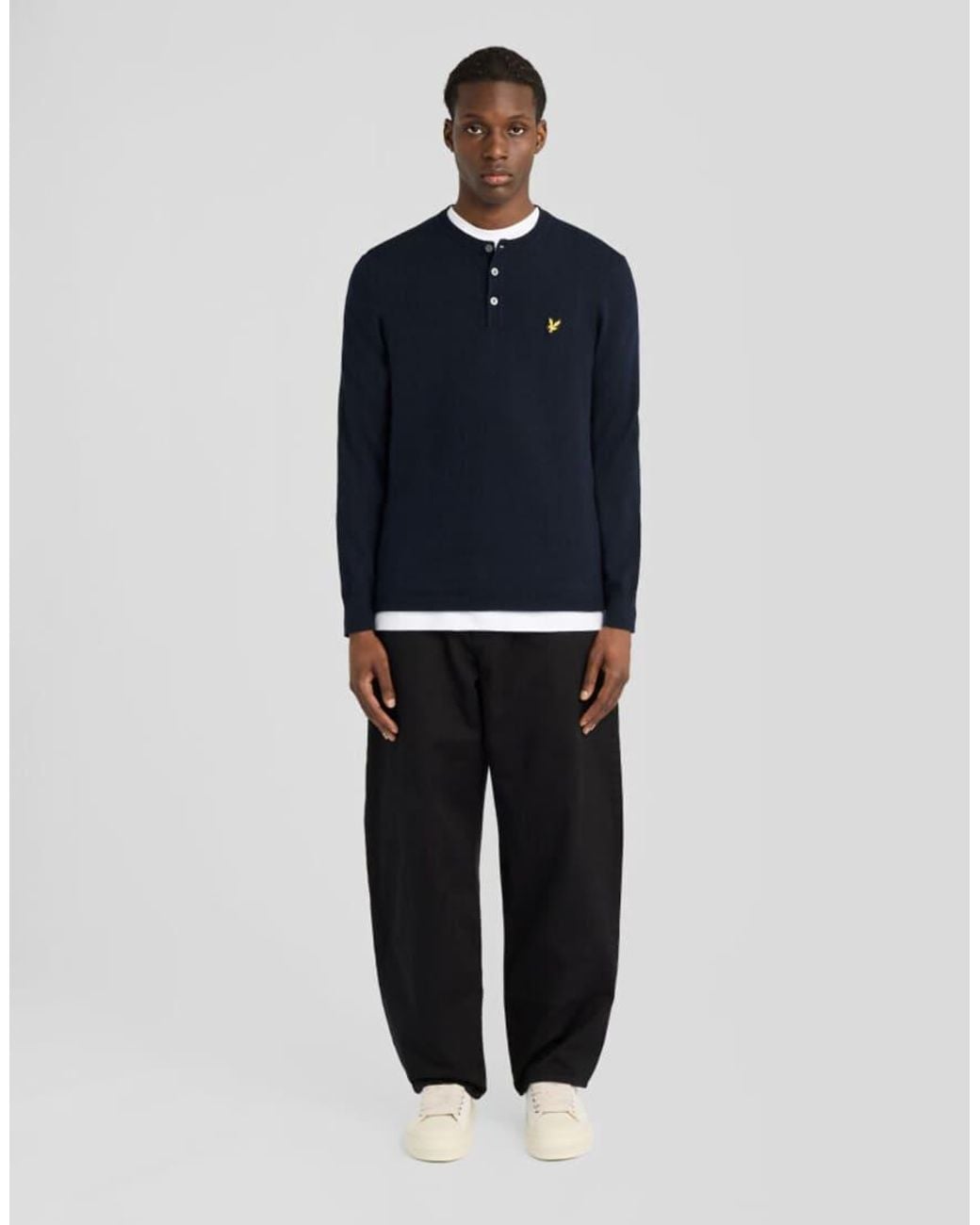 Lyle & Scott Blue Mid Knits Cotton Merino Henley Jumper for men