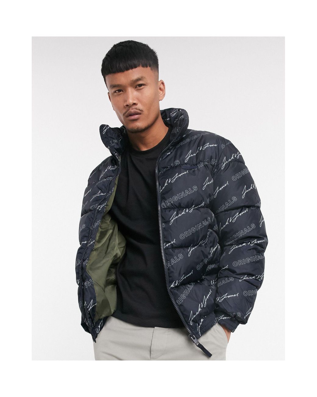 Jack & Jones Originals Puffer With Printed Logo in Black for Men | Lyst