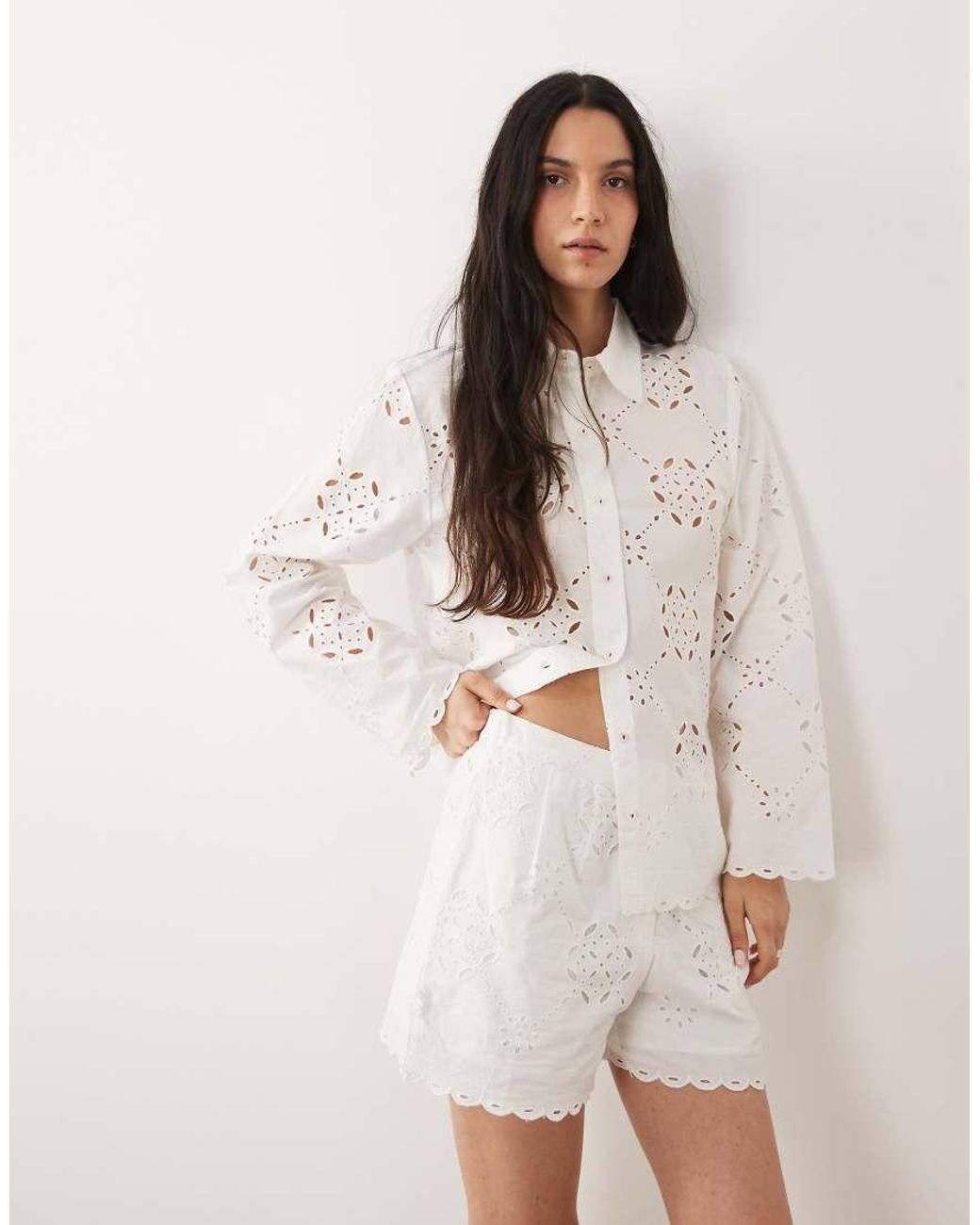 River Island Natural Cutwork Poplin Short Co-Ord