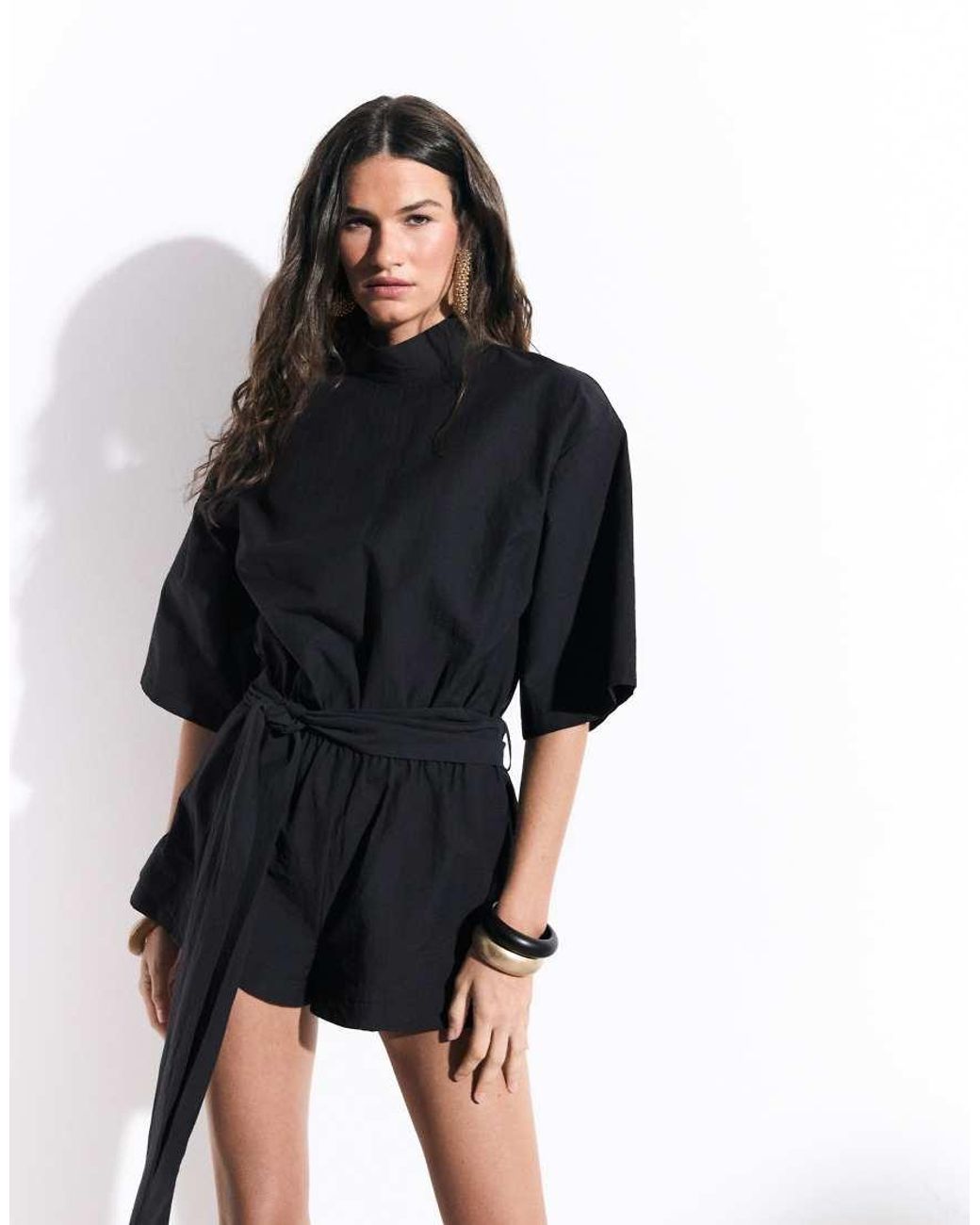 ASOS Black High Neck Short Sleeve Techy Romper