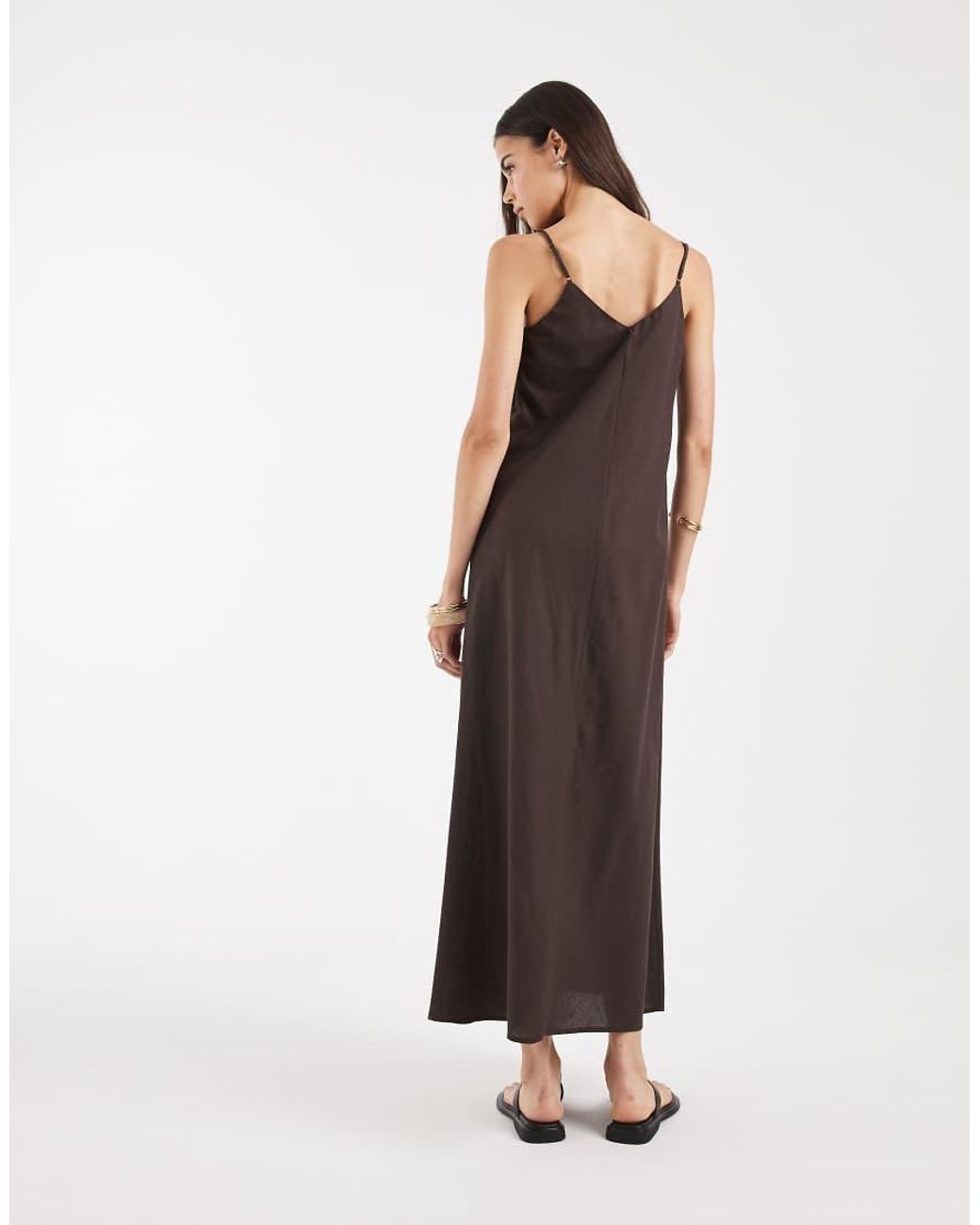 Vero Moda Brown Linen Look Cami Straps Midaxi Dress