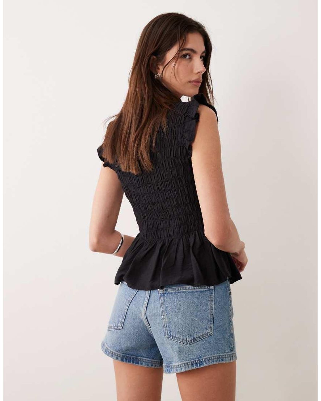New Look Black Shirred Ruffle Sleeve Top