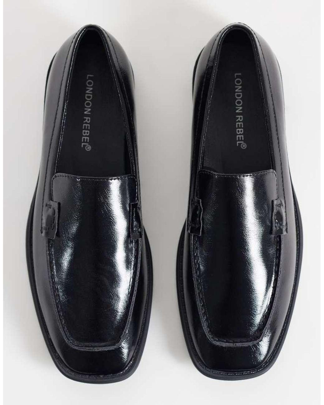 London Rebel Black Sian Square Toe Loafers