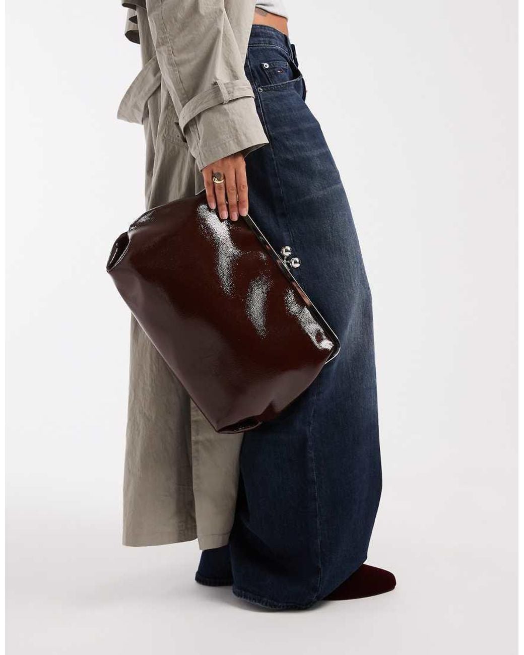 ASOS Brown High Shine Oversized Frame Clutch Bag