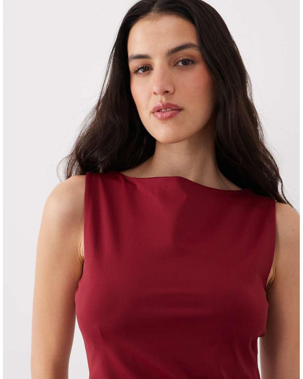 ASOS Red Polyamide Slinky Boat Neck Top