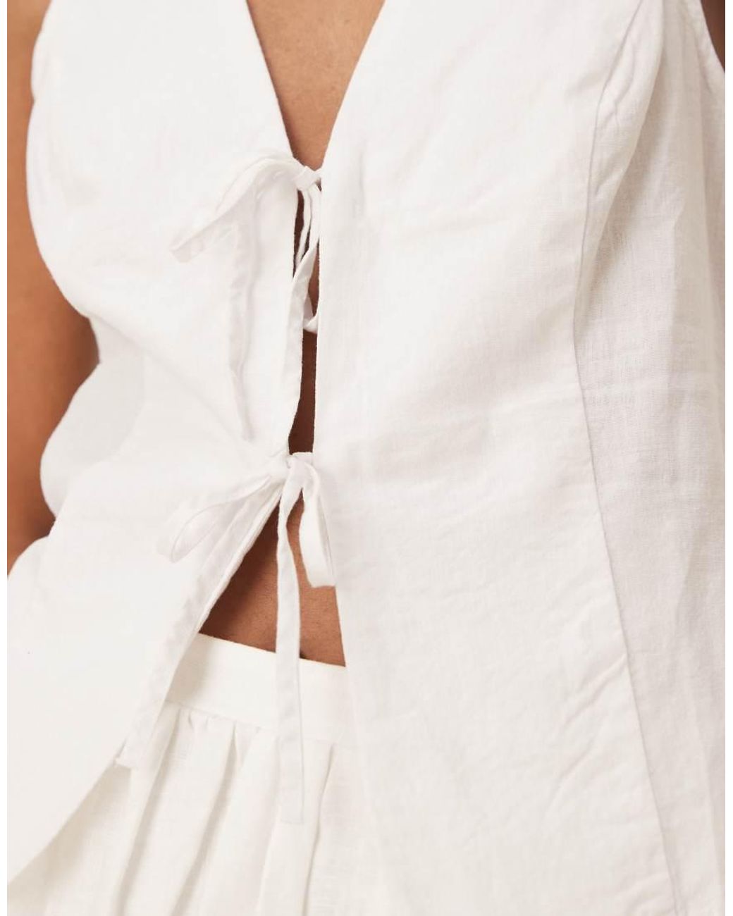 Gina Tricot Natural Linen Waistcoat Vest Top With Tie Front Detail