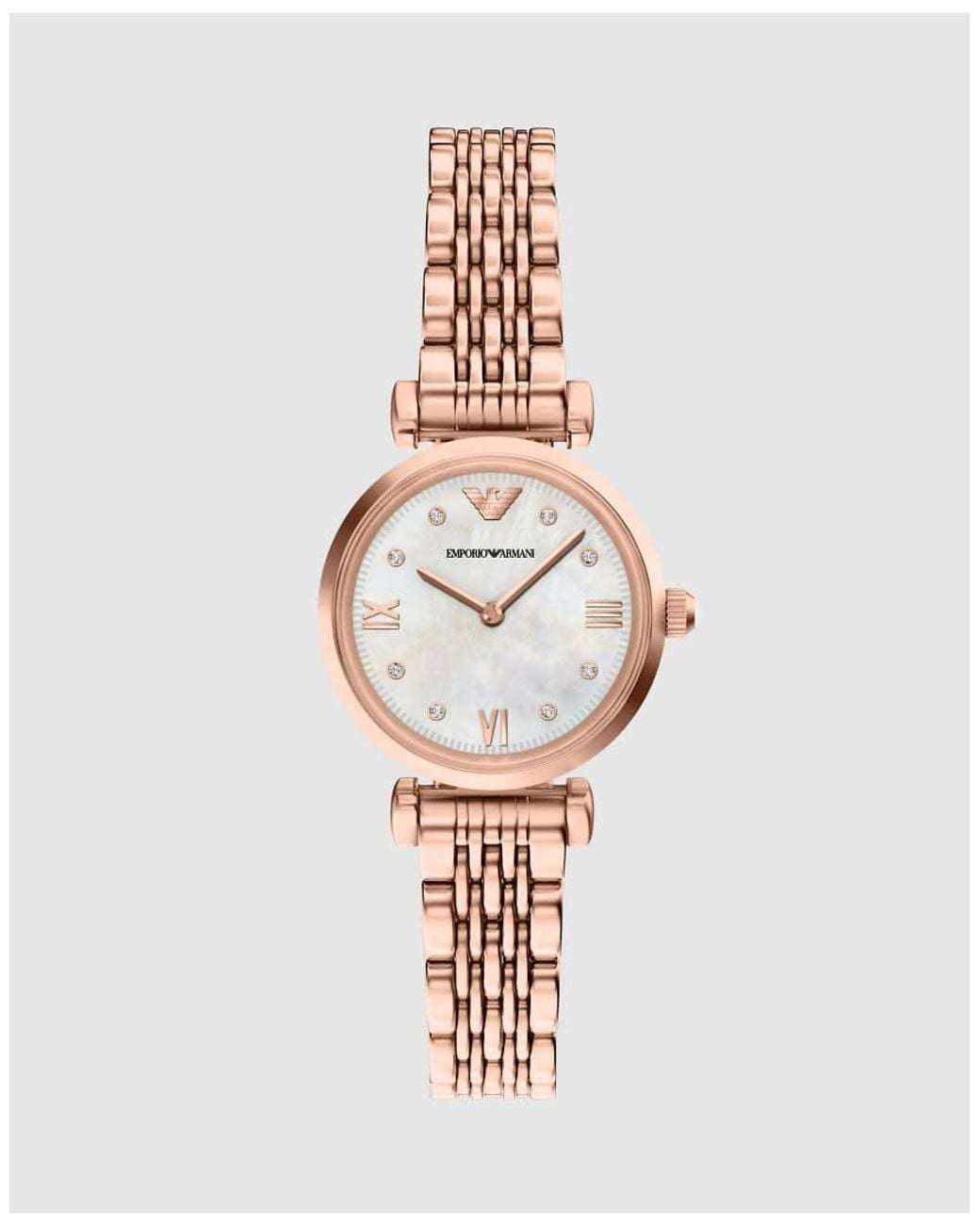 Emporio Armani White Two-Hand Rose-Tone Stainless Steel Watch