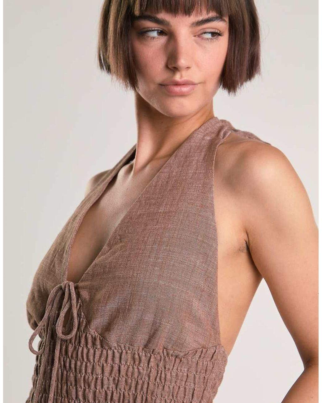 Glamorous Brown Smocked Halter Top