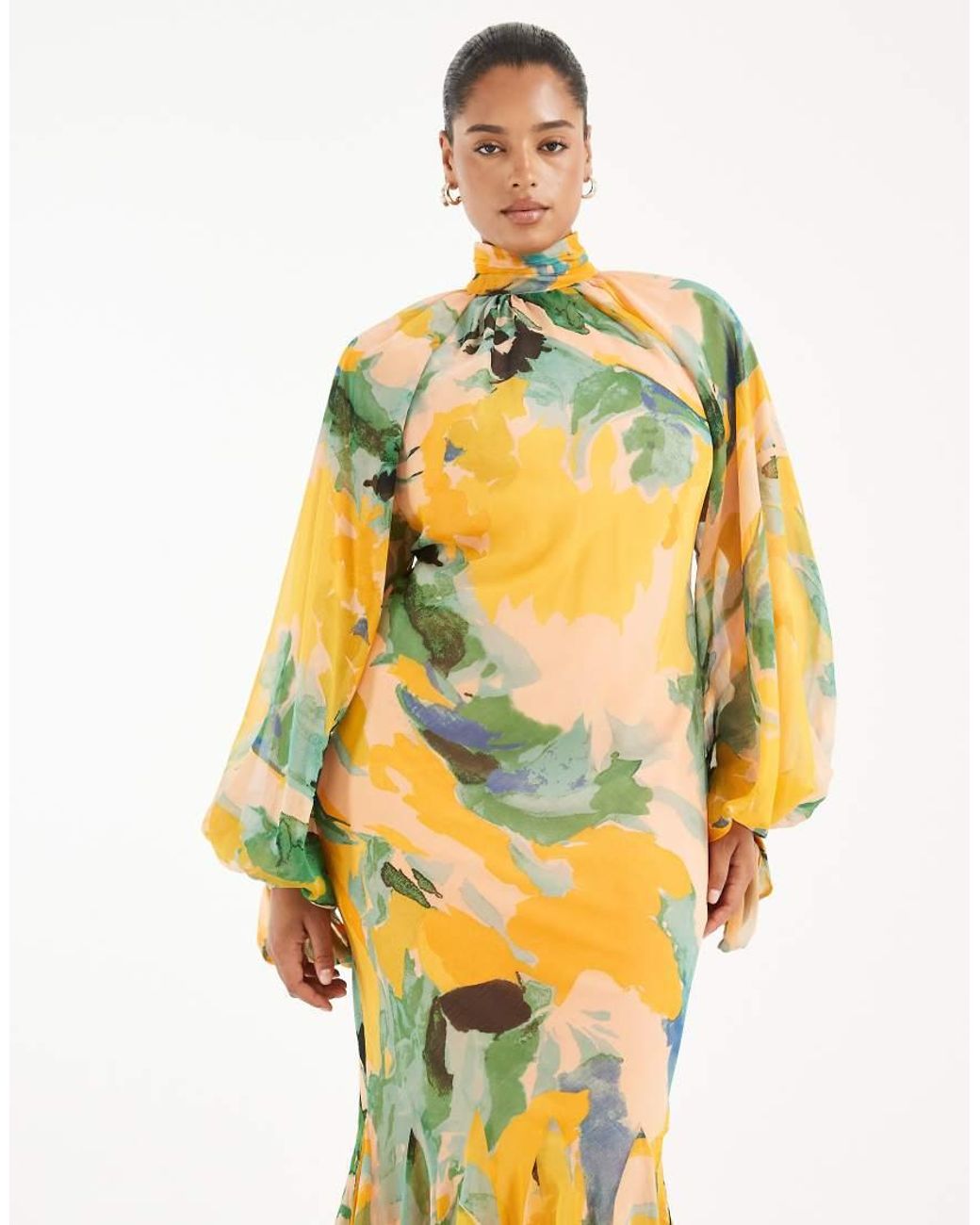 ASOS Metallic Asos Design Curve High Neck Maxi Dress With Godet Hem