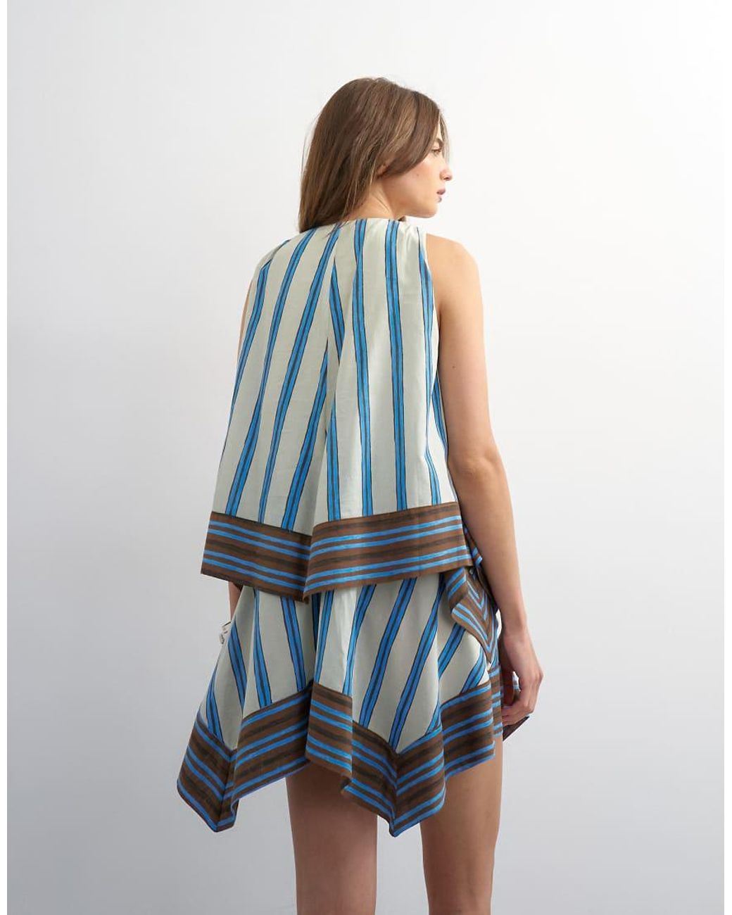 TOPSHOP Blue Cotton V Neck Smock Mini Dress