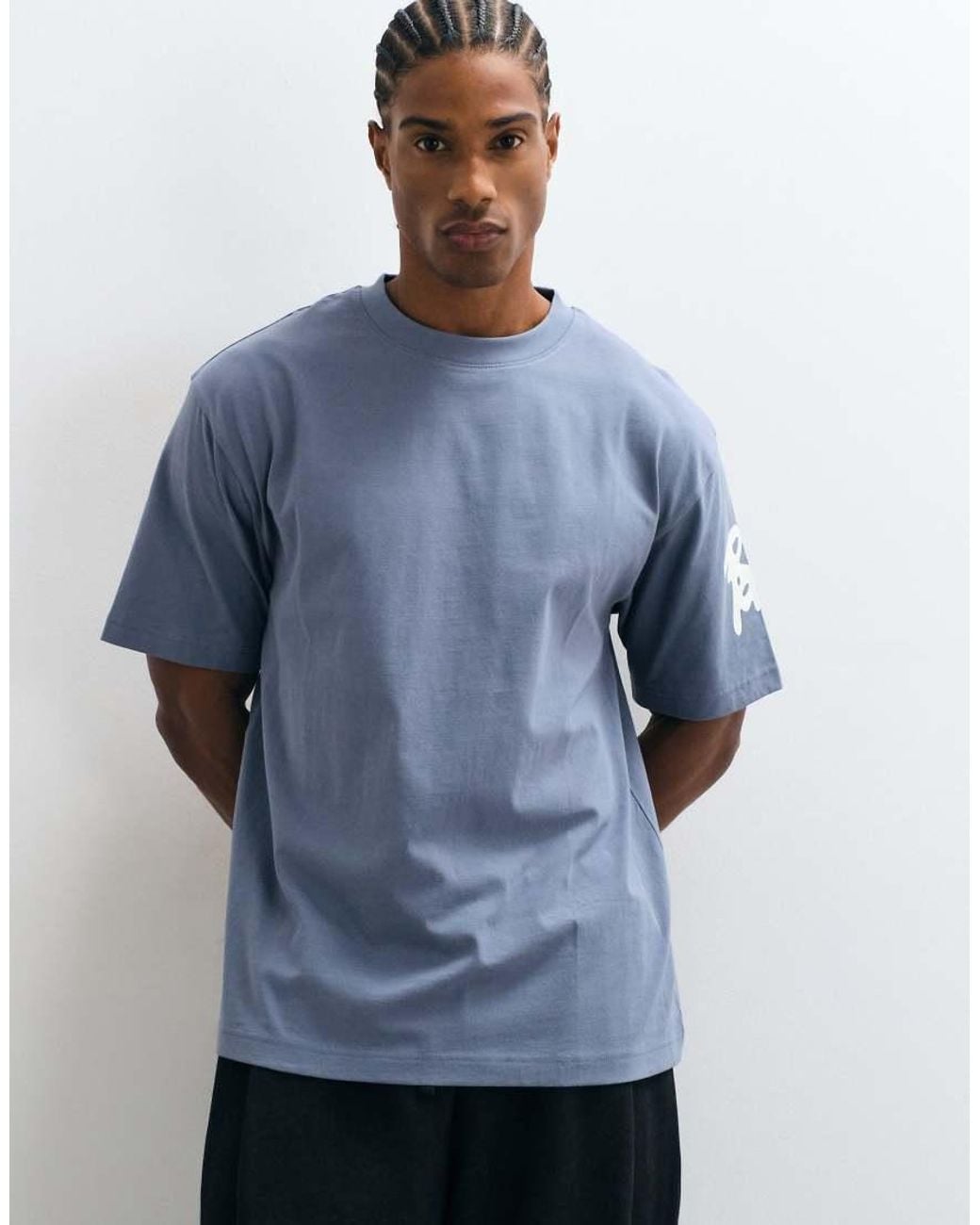 ASOS Blue Relaxed T-Shirt With Graffiti Graphic for men