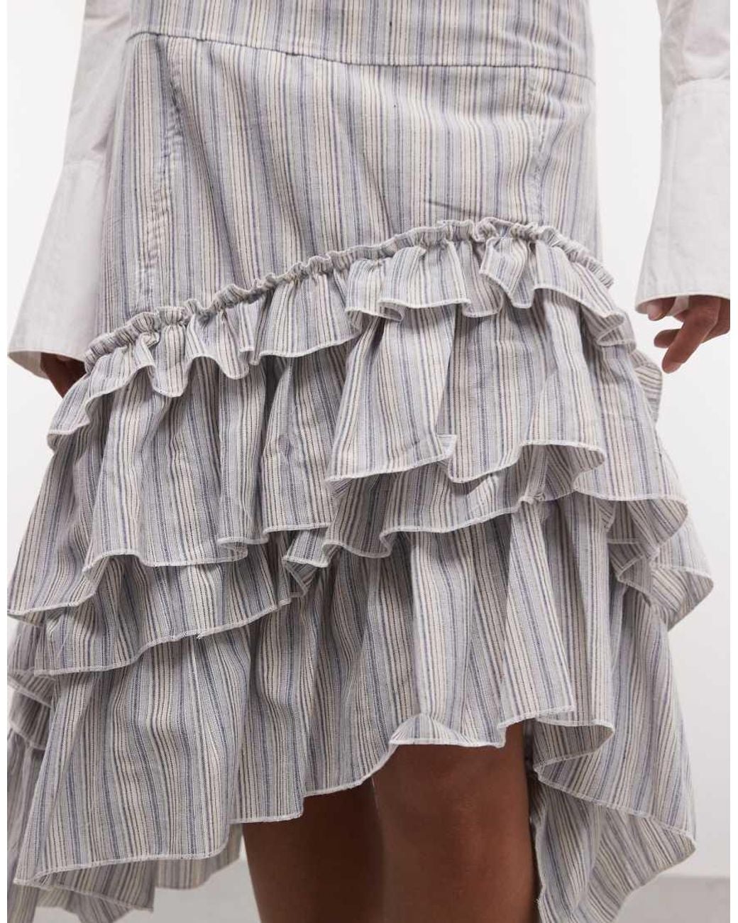Daisy Street White Low Rise Midi Skirt With Ruffle Detailing