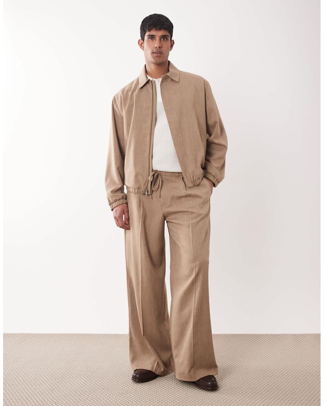ASOS Smart Co-ords Pleated Blouson Jacket in Natural for Men | Lyst
