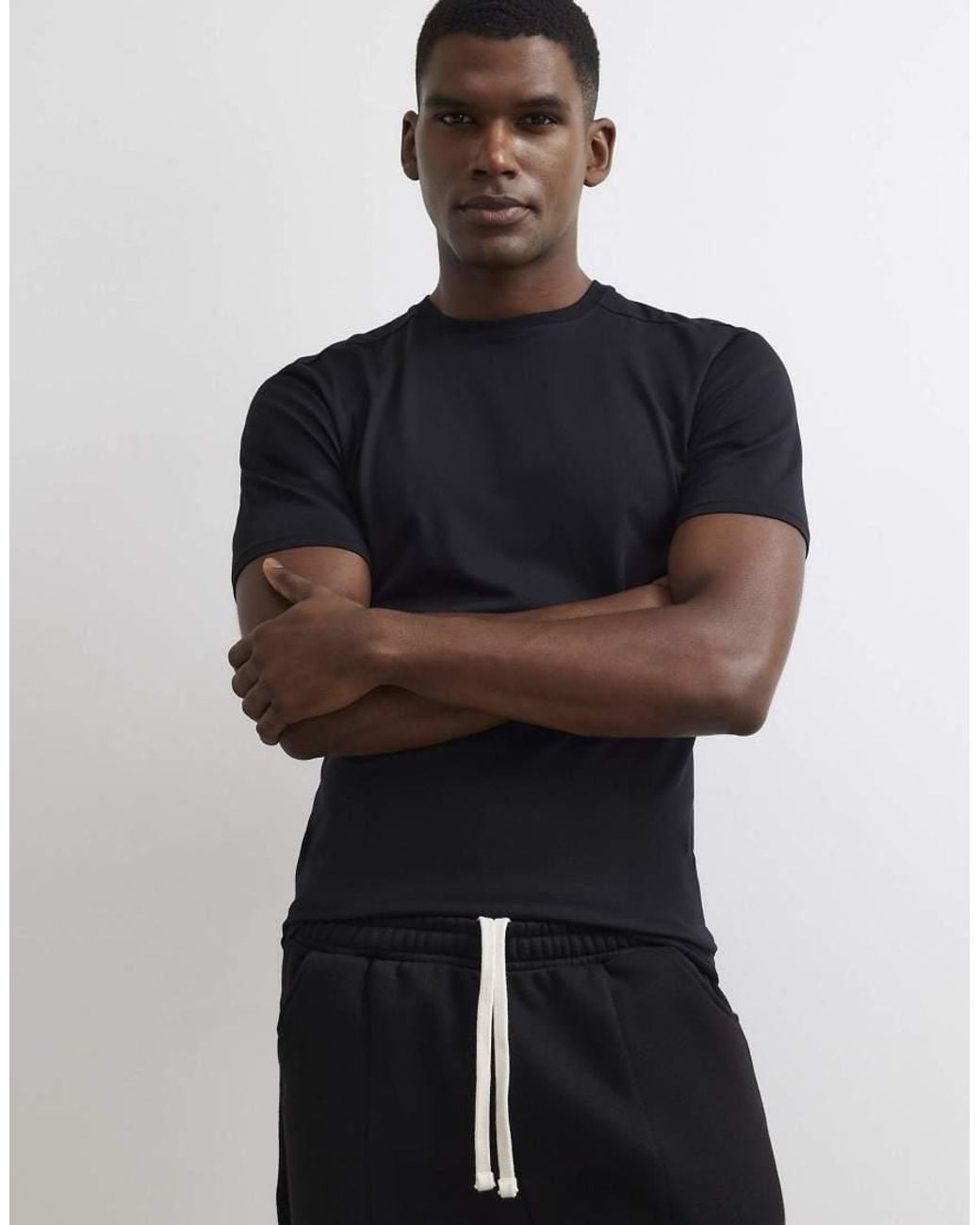 River Island Black Muscle Fit Cotton Blend Stretch T-Shirt for men