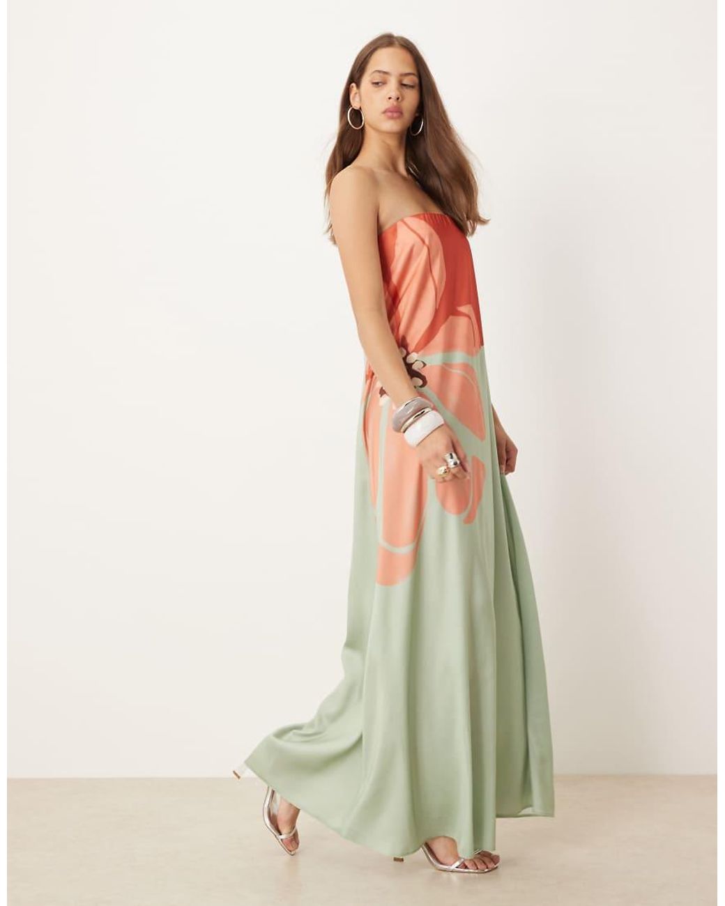 ASOS White Bandeau Trapeze Satin Maxi Dress
