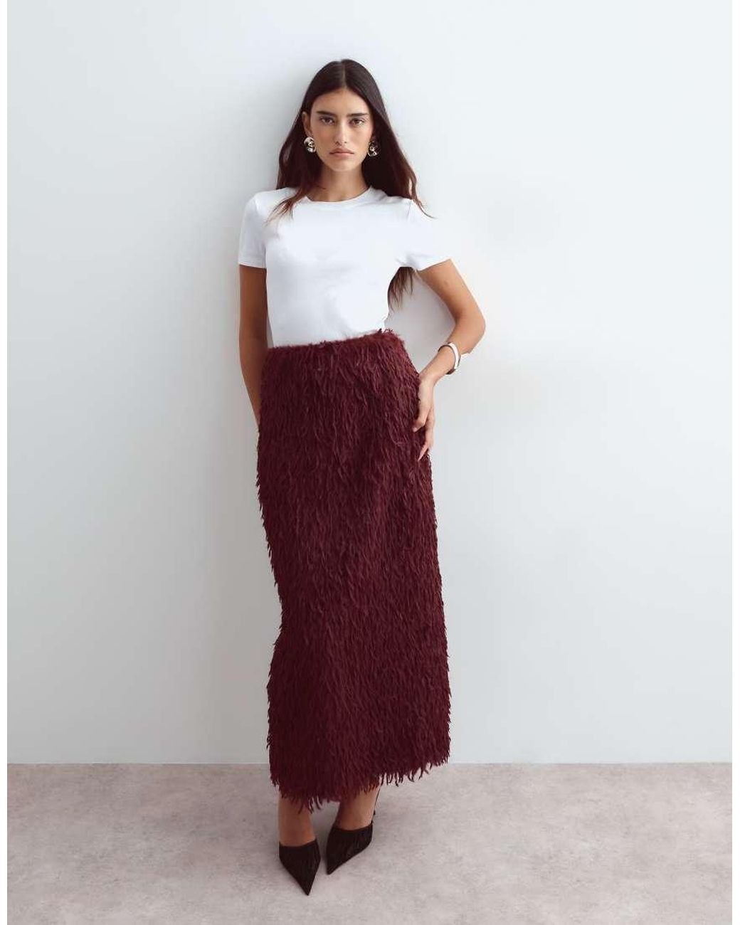 ARRANGE Red Textu Column Midi Skirt