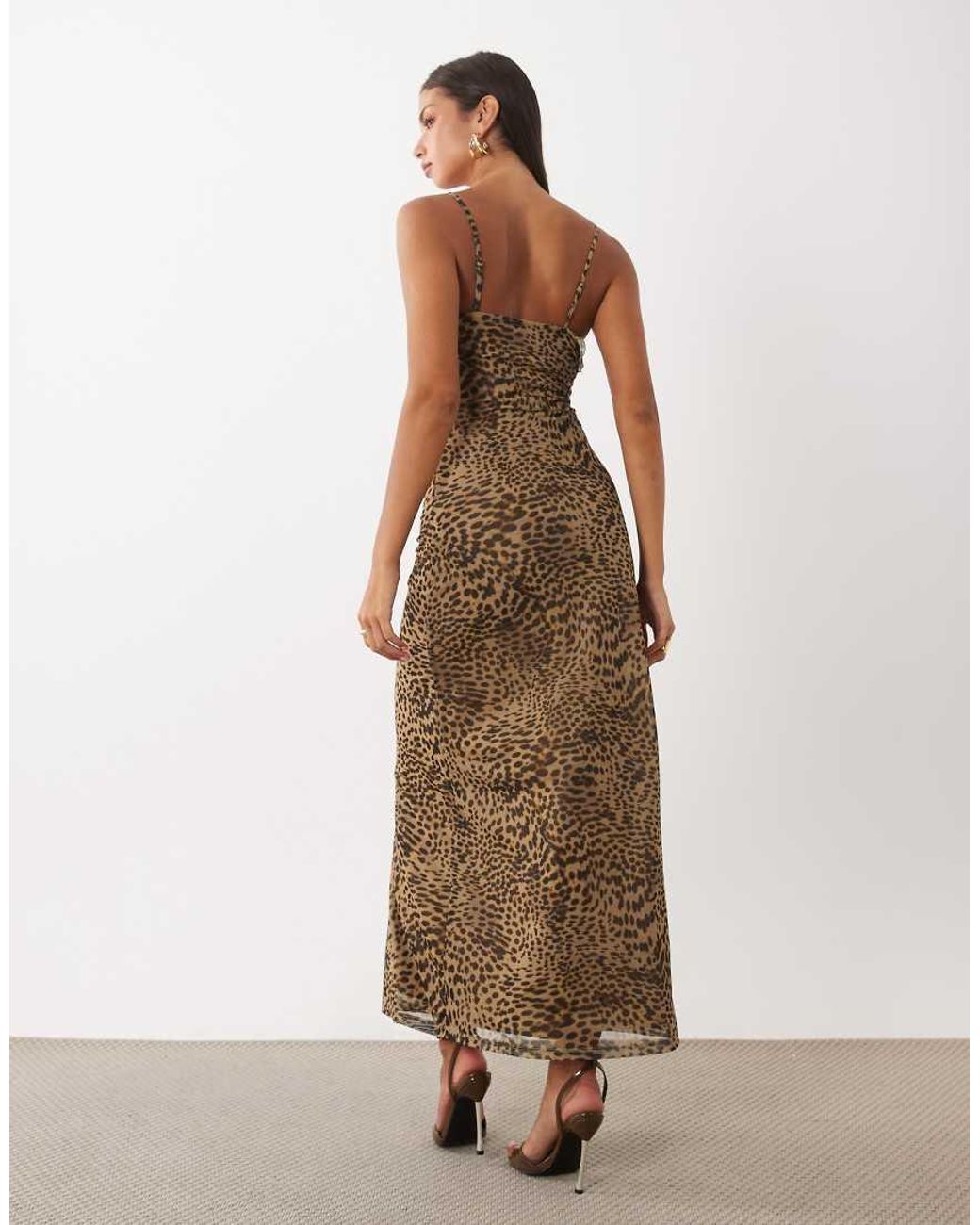 Gina Tricot Natural Chiffon Frill Flower Motif Maxi Dress