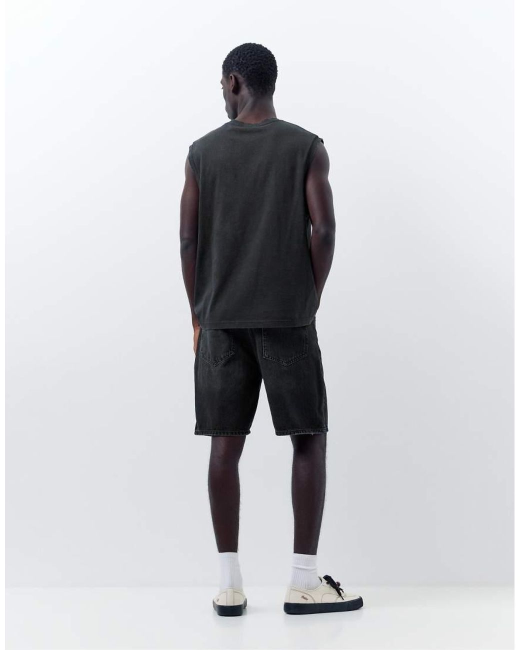 Pull&Bear White Standard Denim Bermuda Shorts for men