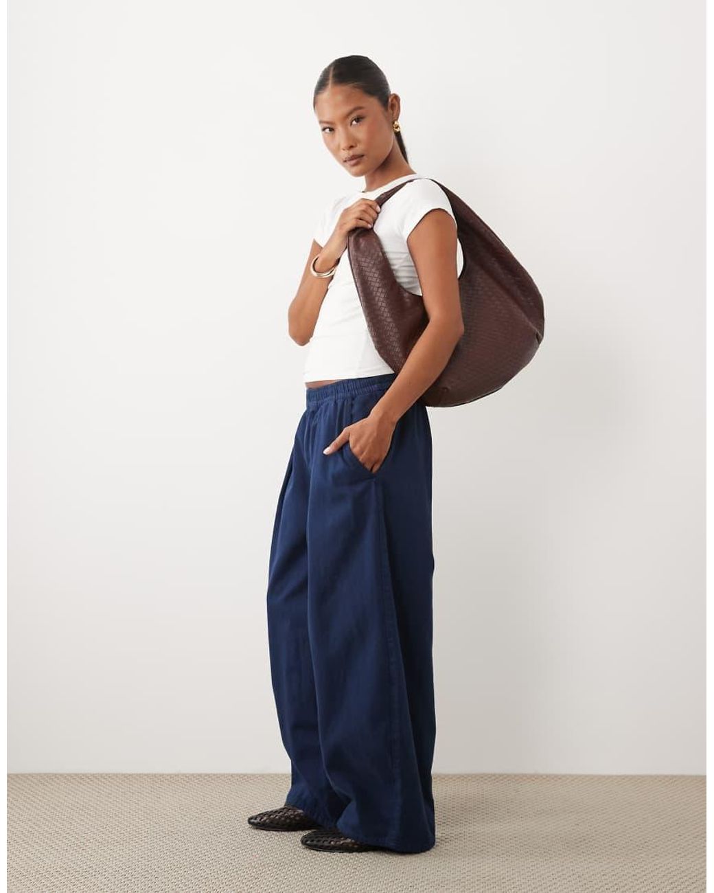 ASOS Blue Asos Design Petite Pull On Tie Waist Trouser