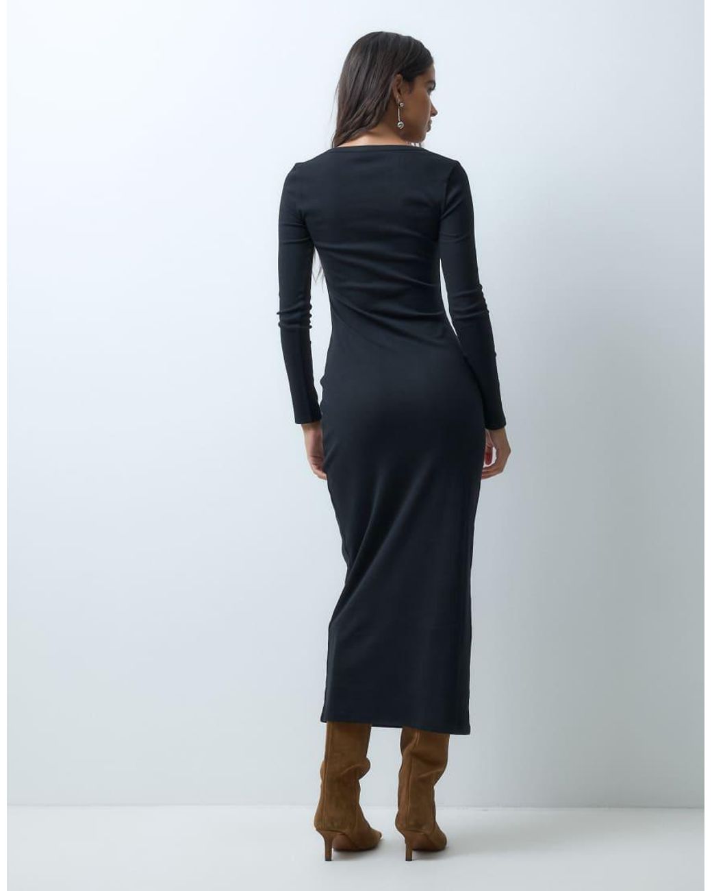 ASOS Blue Sweetheart Rib Midi Dress With Split