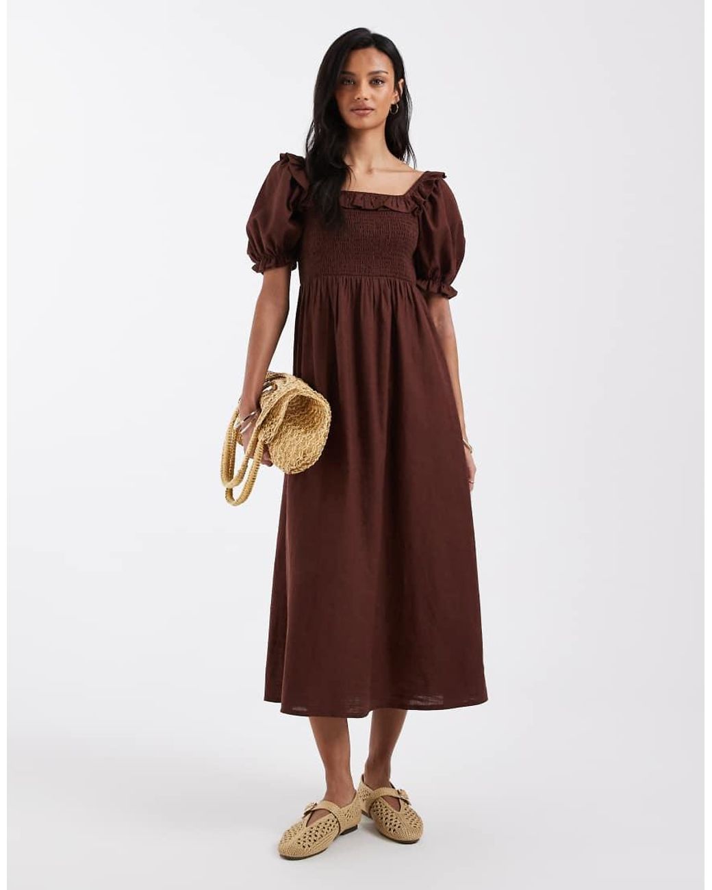 New Look Shirred Frill Trim Midi Dress