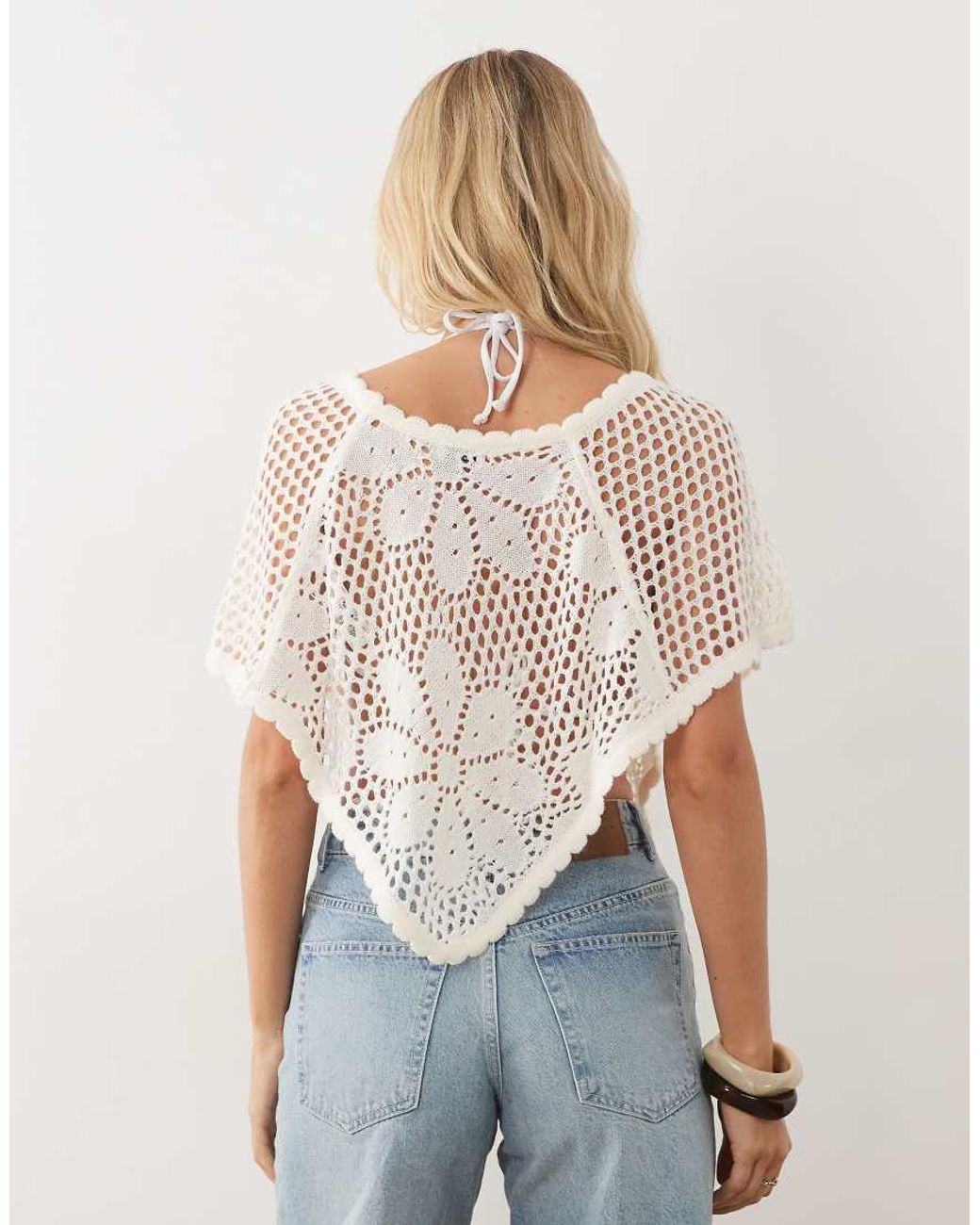 Miss Selfridge Blue Crochet Floral Poncho Top