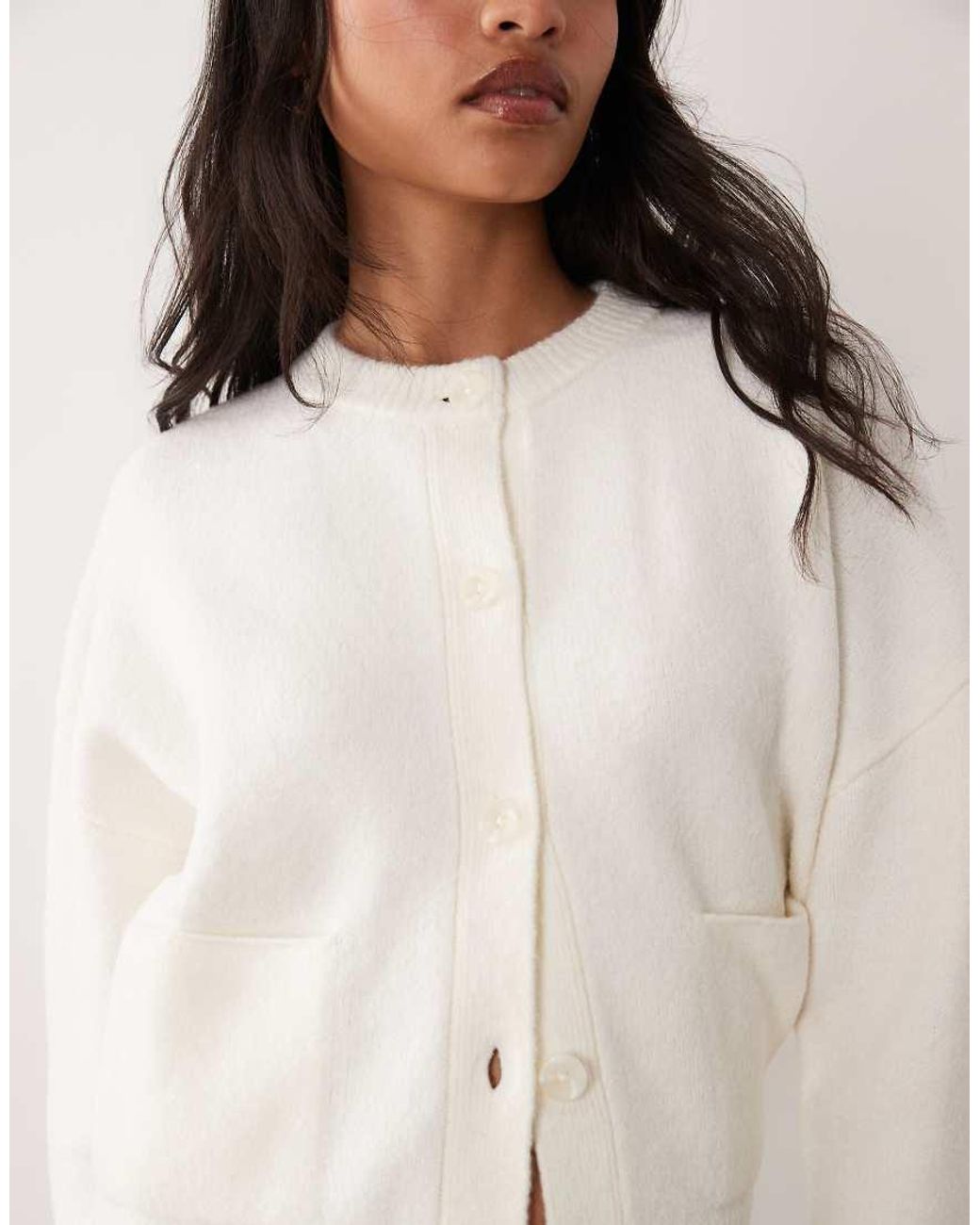 Miss Selfridge White Crew Neck Pocket Detail Cardigan