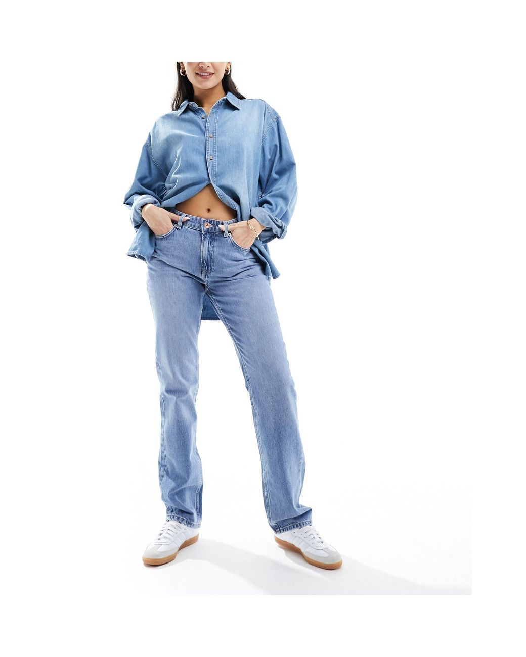 ONLY Blue Mid Rise Straight Leg Jeans