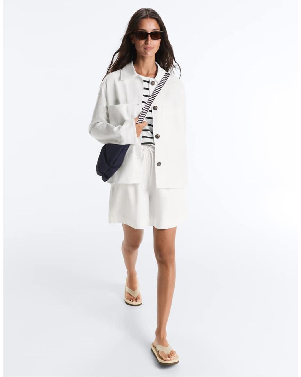 Oysho White Cotton Blend Pocket Jacket