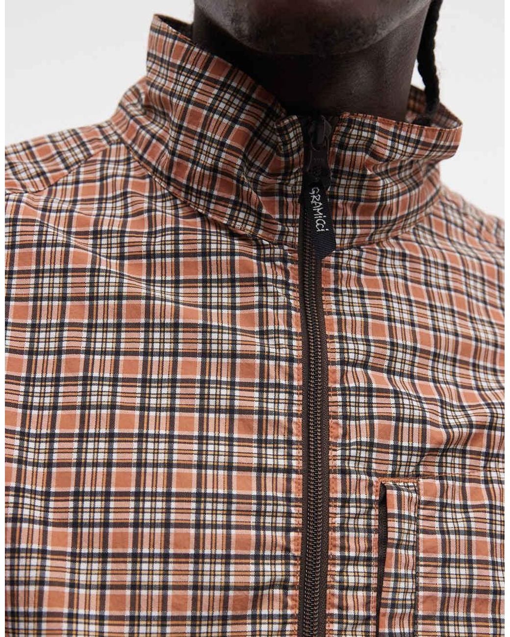 Gramicci Brown Checkered Shell Zip Up Jacket Co-Ord for men