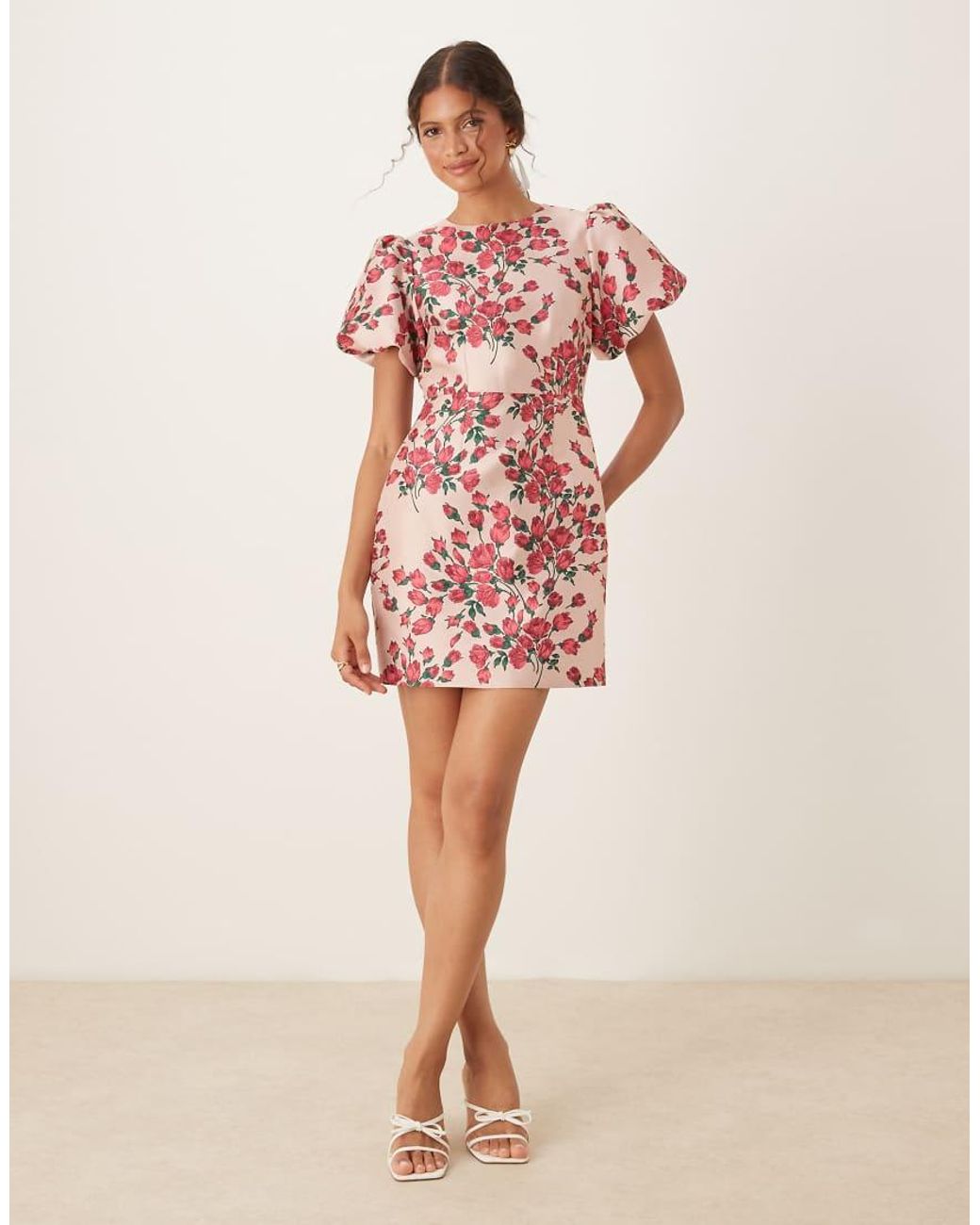 Maya Red Floral Short Puff Sleeve Mini Dress