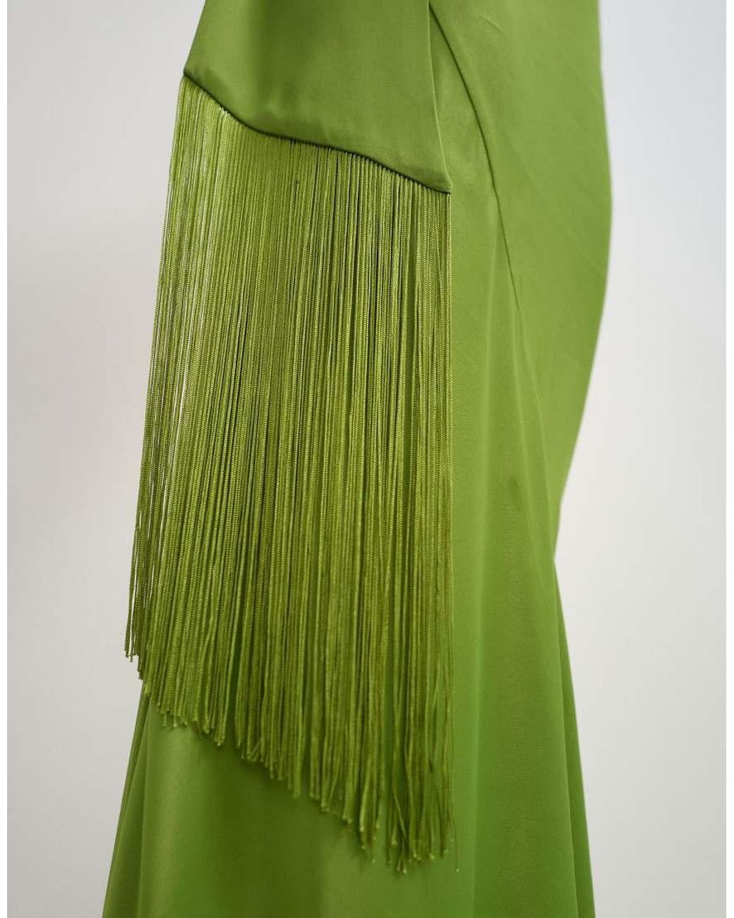 TOPSHOP Green Satin Asymmetric Halter Neck Maxi Dress With Fringed Scarf