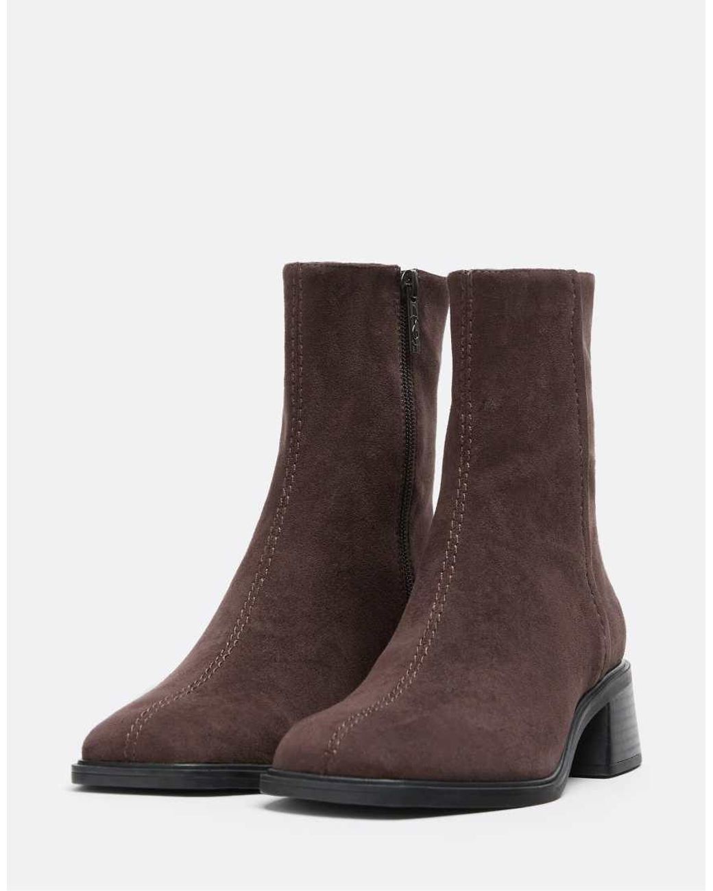 Stradivarius Brown Faux Suede Flat Ankle Boots